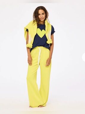Kerri Rosenthal Pale Yellow Wide-Leg Drawstring Pants Size M